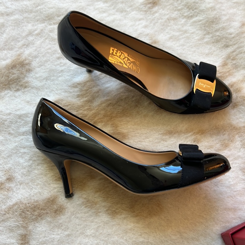 Ferragamo patent bow heels